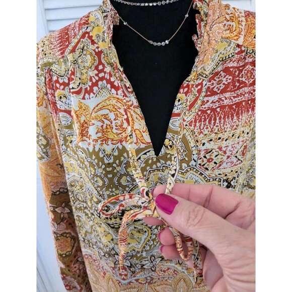 Carolina Belle Montreal Blouse Women's sz 2X Floral Boho Flounce Chiffon Multi - Picture 5 of 16